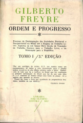 Capa de Ordem e progresso tomo I - Gilberto Freyre