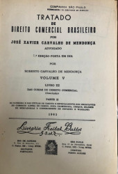 Capa de Tratado de Direito Comercial Brasileiro volume V parte 2 - J.X Carvalho de Mendonça