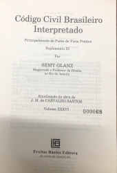 Capa de Código Civil Brasileiro Interpretado volume XXXVI - J.M de carvalho Santos