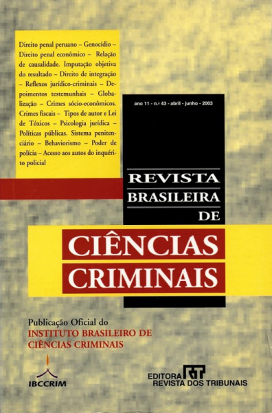 Capa de Revista Brasileira de Ciências Criminais - n°43 - Diversos