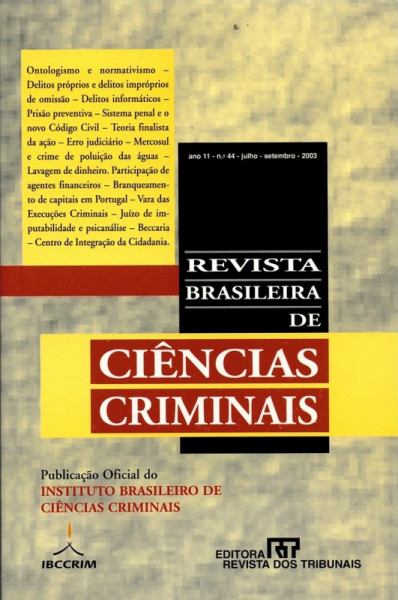 Capa de Revista Brasileira de Ciências Criminais - n° 44 - Diversos