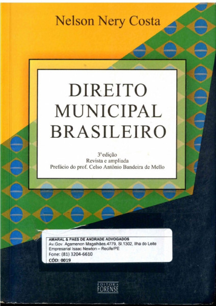 Capa de Direito municipal brasileiro - Nelson Nery Costa