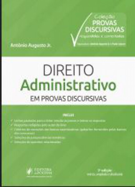 Capa de Direito administrativo em provas discursivas - Antônio Augusto Jr.