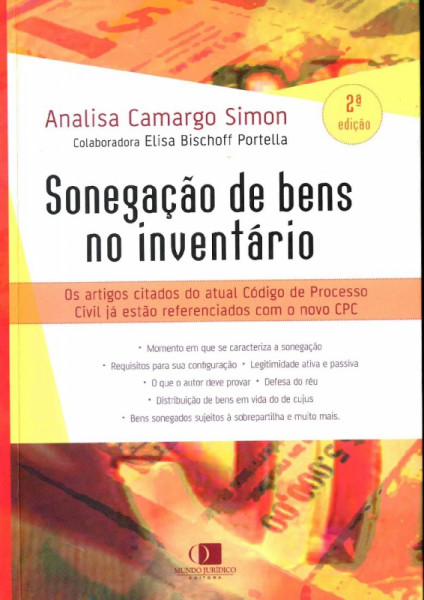 Capa de Sonegação de bens no inventário - Analisa Camargo Simon