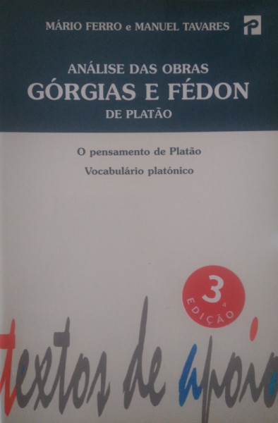 Capa de Análise das obras Górgias e Fédon de Platão - Mário Ferro; Manuel Tavares