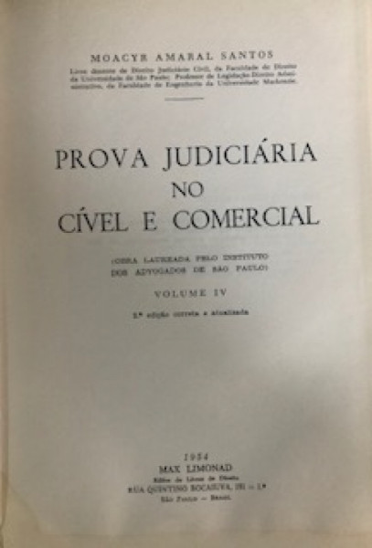 Capa de Prova judiciária no cível e comercial volume IV - Moacyr Amaral Santos