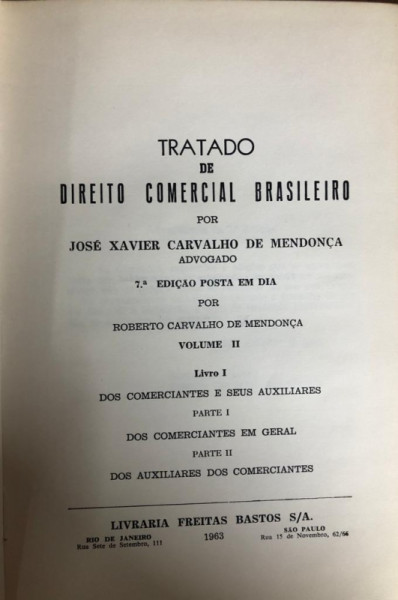 Capa de Tratado de Direito Comercial Brasileiro volume II - J.X Carvalho de Mendonça