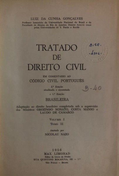 Capa de Tratado de direito civil volume 1 tomo 2 - Luiz da Cunha Gonçalves