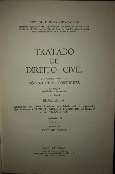 Capa de Tratado de direito civil volume 2 tomo 2 - Luiz da Cunha Gonçalves