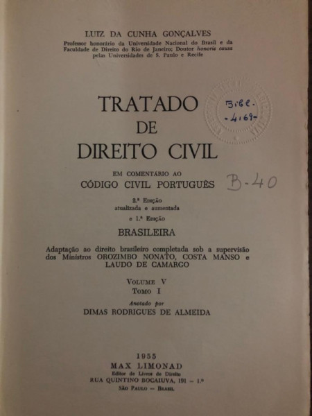 Capa de Tratado de direito civil volume 5 tomo 1 - Luiz da Cunha Gonçalves