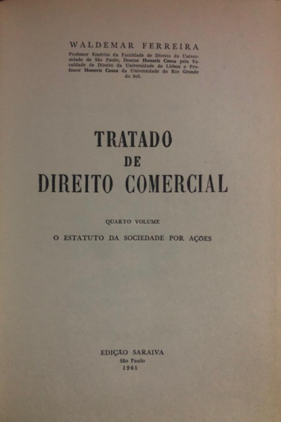 Capa de Tratado de Direito Comercial volume 4 - Waldemar Ferreira