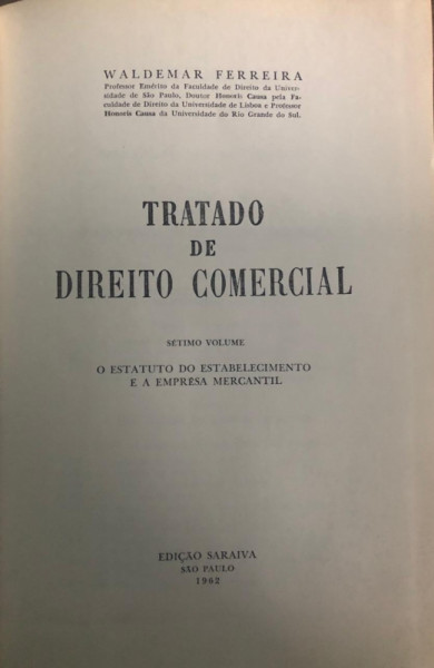 Capa de Tratado de Direito Comercial volume 7 - Waldemar Ferreira
