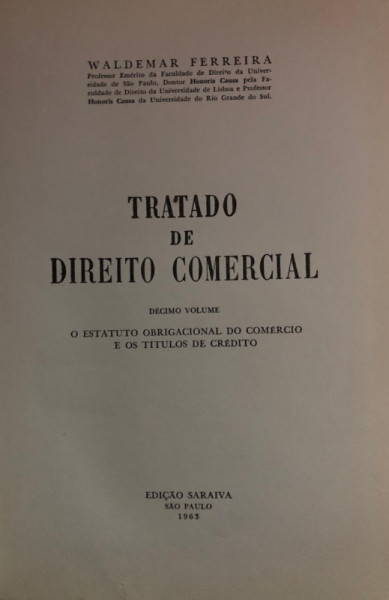 Capa de Tratado de Direito Comercial volume 10 - Waldemar Ferreira