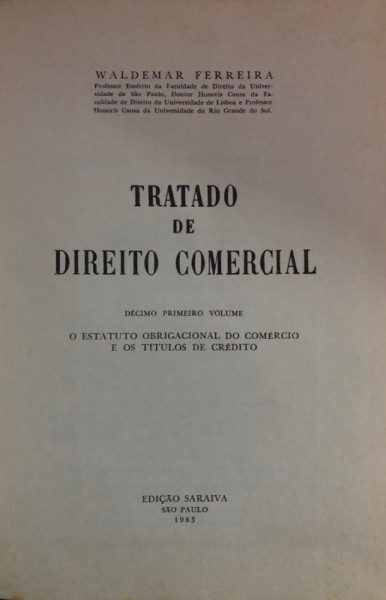 Capa de Tratado de Direito Comercial volume 11 - Waldemar Ferreira