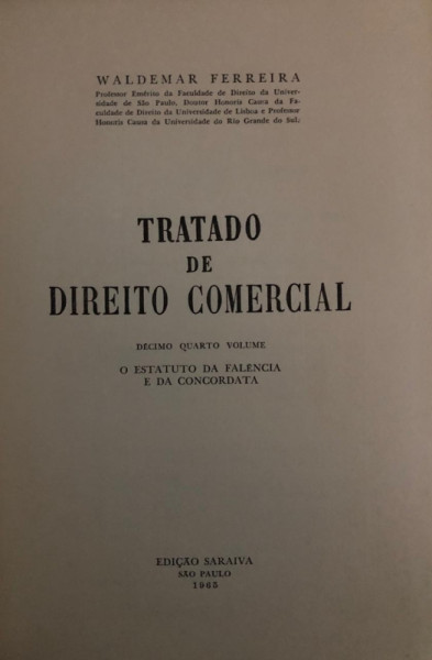 Capa de Tratado de Direito Comercial volume 14 - Waldemar Ferreira