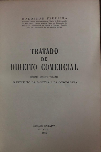 Capa de Tratado de Direito Comercial volume 15 - Waldemar Ferreira