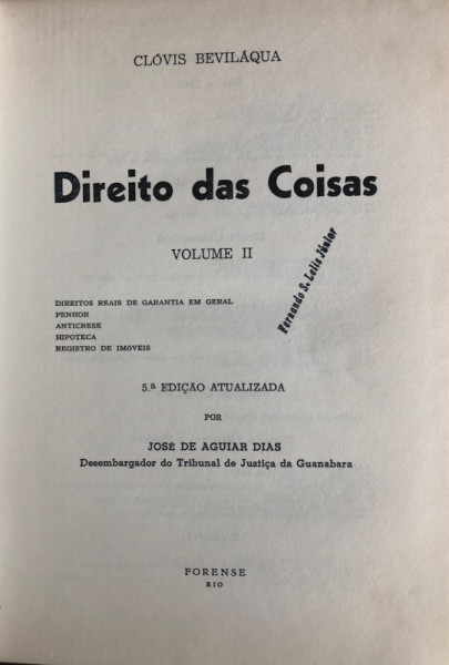 Capa de Direito das coisas volume II - Clóvis beviláqua