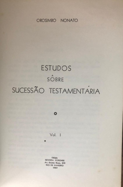Capa de Estudos sobre sucessão Testamentaria volume I - Orosimbo Nonato
