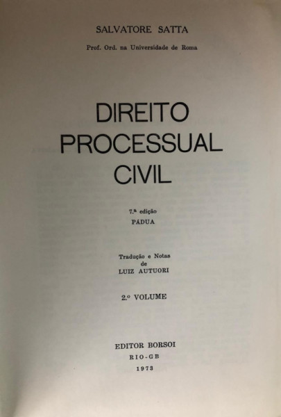 Capa de Direito Processual Civil Volume 2 - Salvatore Satta