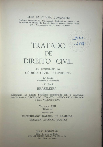 Capa de Tratado de direito civil tomo 13 volume 2 - Luiz da Cunha Gonçalves
