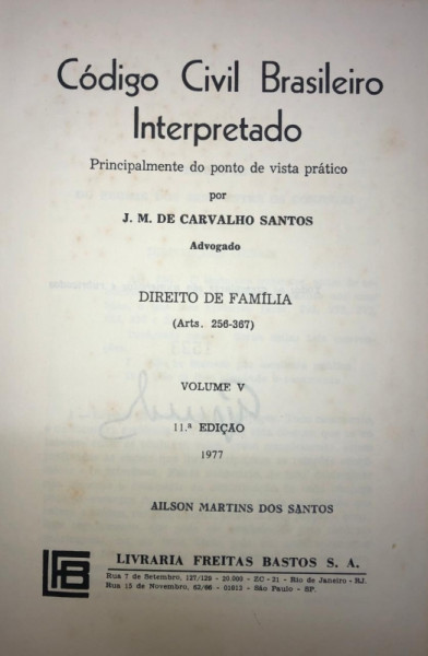Capa de Código Civil Brasileiro Interpretado volume V - J.M de Carvalho Santos