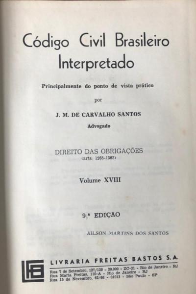 Capa de Código Civil Brasileiro Interpretado volume XVIII - J.M de carvalho Santos