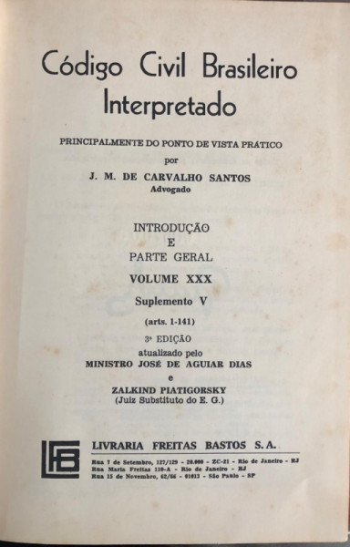 Capa de Código Civil Brasileiro Interpretado volume XXX - J.M de carvalho Santos