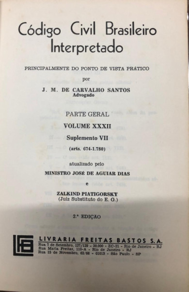 Capa de Código Civil Brasileiro Interpretado volume XXXII - J.M de carvalho Santos