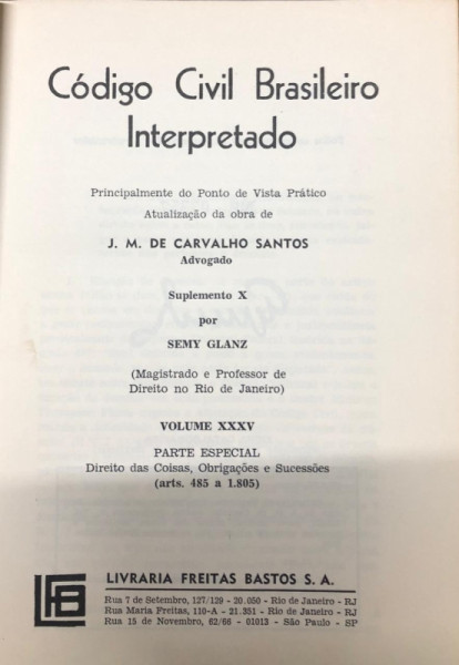 Capa de Código Civil Brasileiro Interpretado volume XXXV - J.M de carvalho Santos