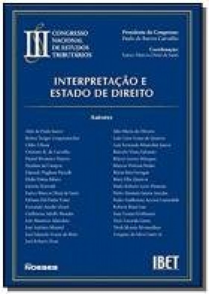 Capa de III congresso Nacional de Estudos Tributarios - Paulo Barros Carvalho
