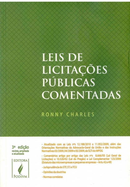 Capa de LEIS DE LICITAÇÕES PÚBLICAS COMENTADAS - Ronny Charles