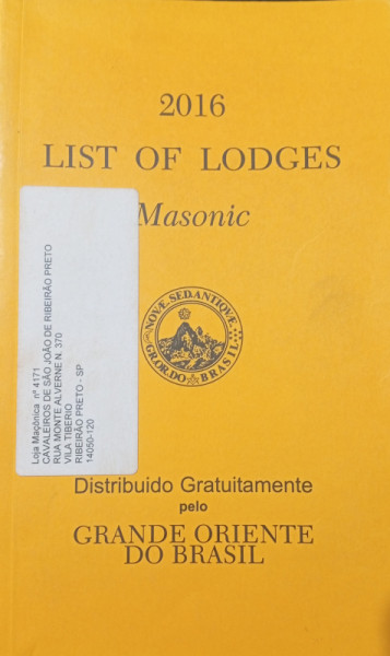 Capa de List of Lodges Masonic 2016 - 